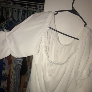silky, off the shoulder white top